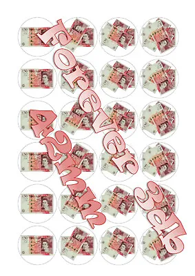 24 X 42mm Edible Money £50 Notes Cup Cake Toppers Wafer  - Icing • £2.40