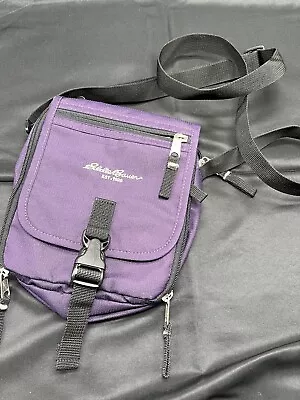 Eddie Bauer Crossbody Purse Black Multi-Pocket Nylon Travelers Bag Plum Purple • $12