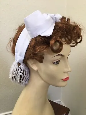 £16 • Buy VINTAGE STYLE 1940's HAND CROCHET Hair Snood With Tie White Red Black