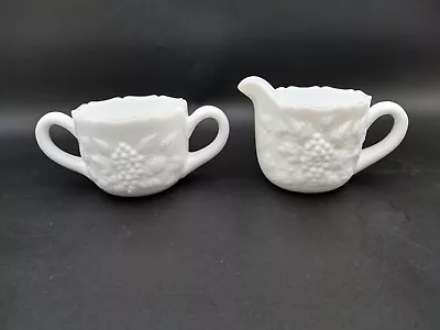 Milk Glass Grape Pattern Creamer & Sugar Set • $10.79