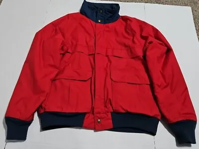 Vintage 80s Woolrich Cargo Bomber Jacket Lined Vtg USA Outdoor Utility Red Blue • $34.99