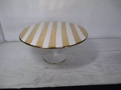 Laurie Gates Pedastal Ceramic Cake Stand Glossy Gold & White Striped 11  • $17.95