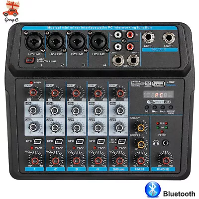 6 Channel Mixer Studio Audio Live Sound Mixing Console Amplifier Bluetooth USB • $56.05