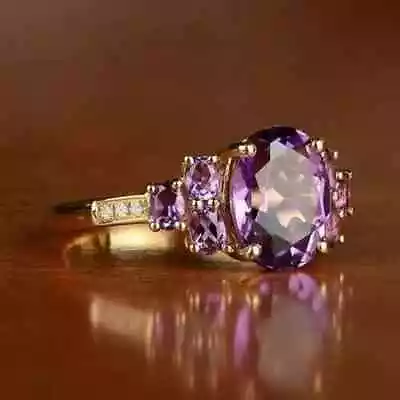3Ct Oval Cut Lab Created Amethyst Women's Engagement Ring 14K Yellow Gold Finish • $88.39