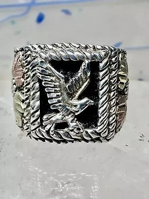 Eagle Ring Size 8 Black Hills Gold Onyx Sterling Silver Women Men • $148.99