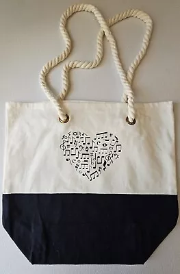Music Notes Heart Nautical Rope Tote Bag Beach Bag Vacation Bag Music Themed  • $15.99