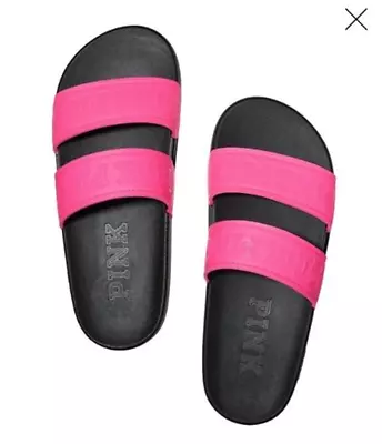 Victoria's Secret Pink Double Strap Sport Slides Bright Pink Sandals Small New • $15.95