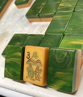 ONE GREEN SWIRL BAKELITE TWO TONE Mahjong Mah Jongg Tile Your Pick • $16