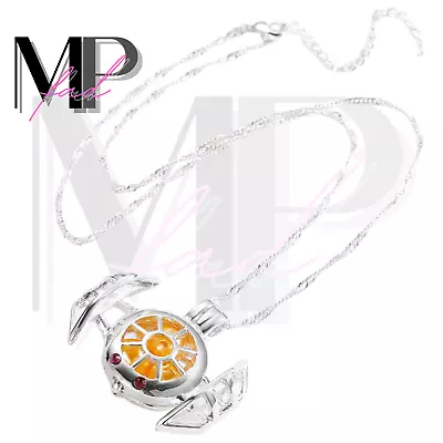 Star Wars Necklace Cage Pendant Orange Pearls Inside Stainless Steel TIE FIGHTER • $11.38