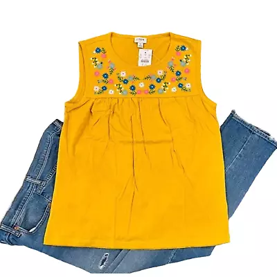 NWT J. Crew Gold W/ Floral Embroidered Yoke Tee/Tank - SIZE LARGE • $35