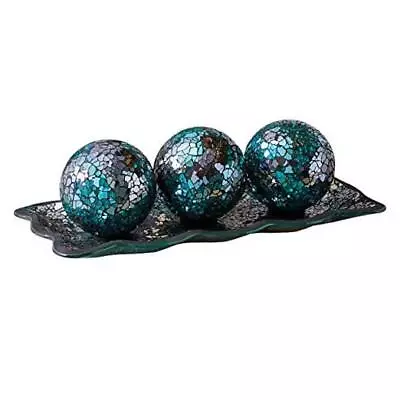 12.4” Mosaic Glass Decorative Tray Dish Plate With 3pcs 3  Decorative Orbs  • $52.75