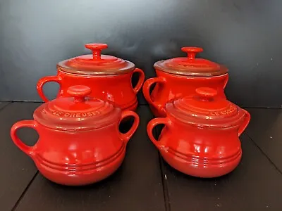 4x Le Creuset Red Stoneware Soup Bowls Bean Pots With Lids Red Stoneware 2 Sizes • £55.99