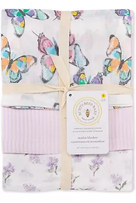 Burt's Bees Baby Swaddles Muslin Cotton Baby Blankets 3 Ct Rainbow Butterflies • $18