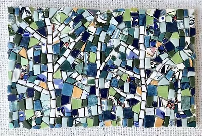 Mosaic Wall Art Forest Trees Bluegreen Orange Multi Colored White Framed • $120