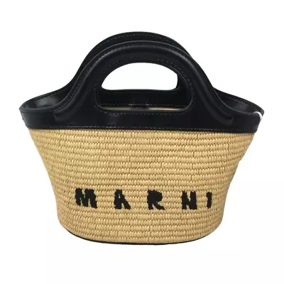 Marni Tropicalia Micro Bag In Black Leather And Natural Raffia Effect Fabric  • $425