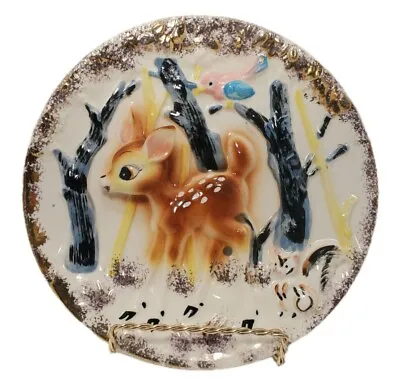 Vintage 3D Kitsch Bambi Deer Woodland Scene Hanging Wall Plate 2 Available  • $39.99