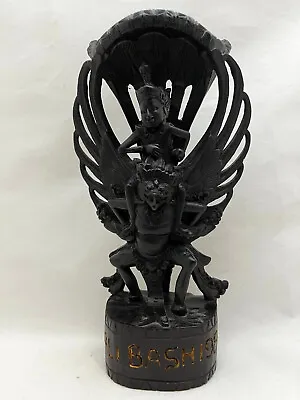 Balinese Hand Carved Wood Vishnu Riding Garuda - Ebony Wood Sculpture • $40