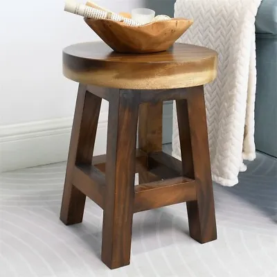 Greenage Small Rustic Solid Wooden Stool Round Side Table Bedside Table 18  H • $84.99