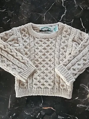 Aran Crafts Irish Cable Knit 100% Merino Wool Baby Sweater SZ 12-18 Mos Unisex • $27