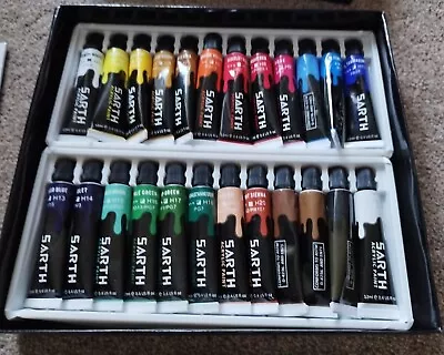  24-Acrylic Paint Set With 3 Brushes Palette And Canvas Sarth • £9.86