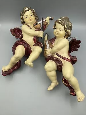 Set Of 2 Vtg 11  Cherub Angel Hanging Nativity Musician Figurine Christmas Decor • $29.99