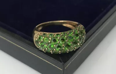 Vintage QVC Hallmarked 9k 9ct Yellow Gold Chrome Diopside Pave Dome Ring Size N • £265