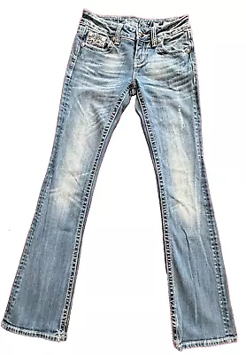 MISS ME Women 26 Measure 28x33 Bootcut Embellished Rhinestone Thick Stitch Jeans • $24.99