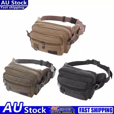 Male Vintage Multi Pocket Belt Waist Bag Men Outdoor Travel Canvas Fanny Pack • $14.37