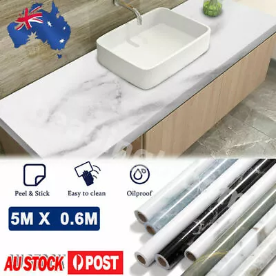 5m Marble Wallpaper Self Adhesive Wall Sticker Cabinet Wrap Kitchen Oil Proof • $18.29