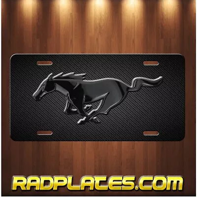 MUSTANG Inspired Art On Simulated Carbon Fiber Aluminum License Plate Black • $19.97