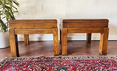 PAIR Lane Burl End Tables-Mid Century Vintage Lane Low Square Brass  920-18 • $595