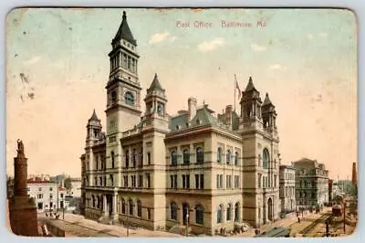 1909 Baltimore Md Post Office Trolley Car Tracks Publisher Rinn #701 Postcard • $12.95