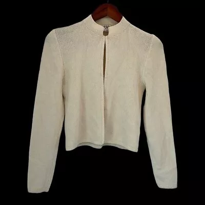 Vintage ST JOHN X Lillie Rubin Cardigan Sweater 70s Santana Knit Cream Small • $39.97