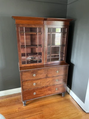 $2990 • Buy Antique Georgian 18th Century Glazed Door Bookcase Adjustable Mahogany 1780