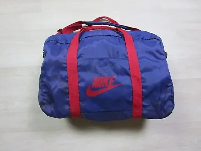 Vintage NIKE Gym Duffle Bag Pack With Zipper 1980s Era Blue & Red 18x12 • $19.98