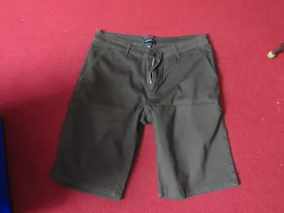 Mens Kangol Stretch Denim Style Khaki Green Shorts Size L 34 Waist • £10.79