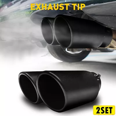 2Set Black Car Stainless Steel Dual Exhaust Pipe Muffler Tip Tail Burnt Titanium • $37.99