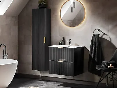 Bathroom Furniture Set Black 600 Vanity Sink Basin Tallboy Wall Cabinets Adel • £534.95