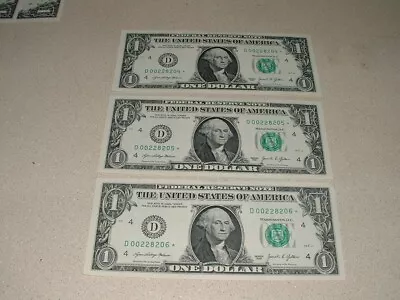 3 New 2021 Consecutive Number Star Notes $1 Dollar Bill (cleveland D) Note • $1.29