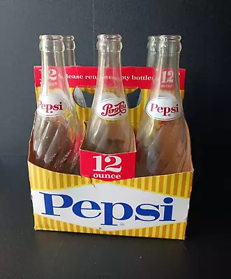 Vintage 1960's Pepsi-Cola 6-Pack Of 12 Oz. Bottles W/Cardboard Carrying Carton • $20.97