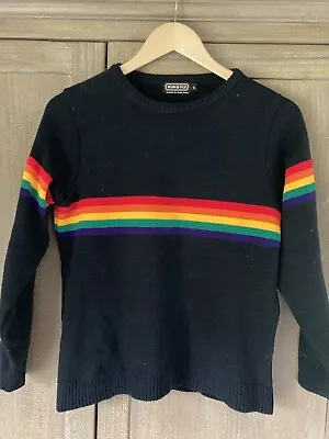 ‘Run & Fly’ Navy Rainbow Sweater Pride Skiing Retro • £7.50