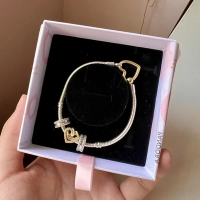 $249 • Buy Pandora Snake Bracelet With Charms Silver And Gold