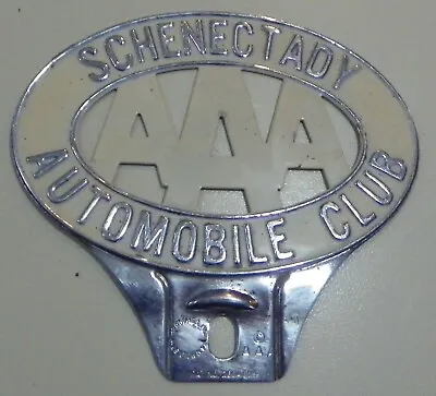 AAA AUTOMOBILE CLUB SCHENECTADY NEW YORK Old License Plate Topper Sign Badge • $79.99