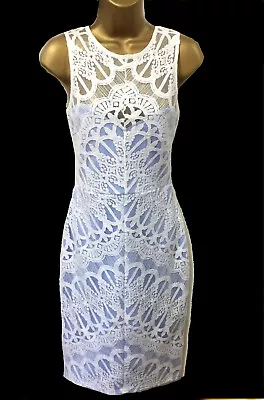 £29.99 • Buy Lipsy Lace Bodycon Dress 18 Blue White Cornflower Wedding Wiggle Occasion Party