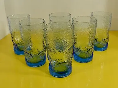 Morgantown THUMBPRINT Blue Glass 5-3/8  Tumbler (s) LOT OF 6 Textured 9872 • $49.95