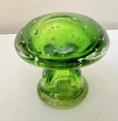 Mcm Green Mushroom Art Glass 4 X3”  Vintage Decor Paperweight Controlled Bubble • $88.88