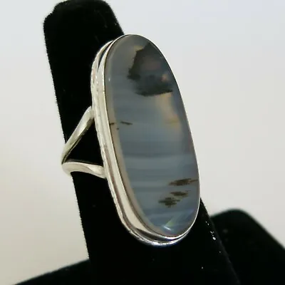 Vintage Sterling Silver Large Moss Agate Ring 6.4g Size 5.75 [6462] • $124.95