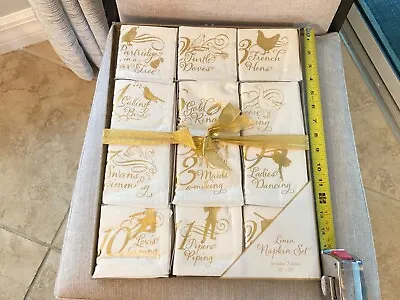 £41.29 • Buy 12. Days Of Christmas Linen Napkins Boxed Set W/gold Trim