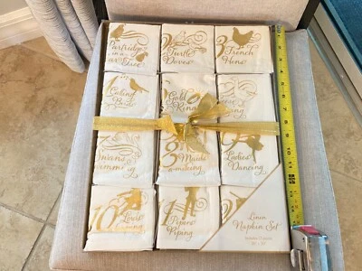 £41.29 • Buy 12. Days Of Christmas Linen Napkins Boxed Set W/gold Trim