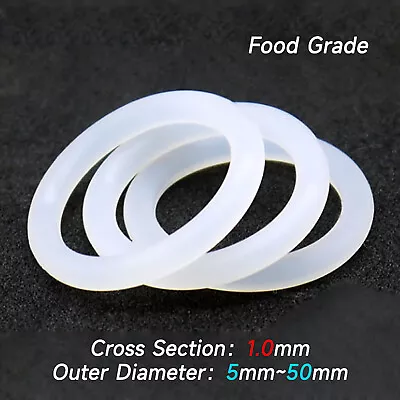 10 X Food Grade Clear Silicone Rubber O Rings 1.0 Mm Cross Section 5mm - 50mm OD • £2.10